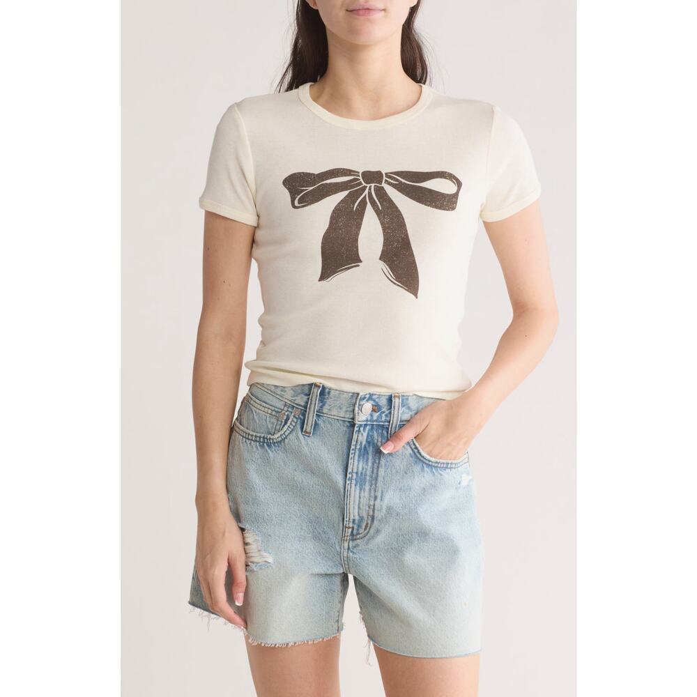 NEW Vinyl Icons Women’s‎ XS Bow Graphic Print T-Shirt NWOT